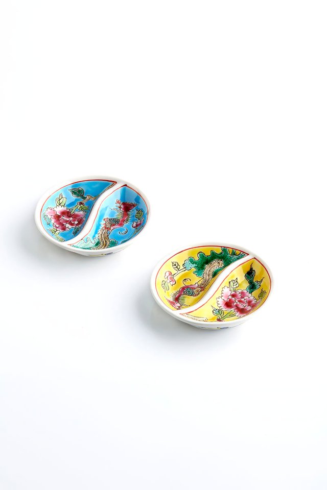 磁器製手塗り太陰大極図デザインの薬味皿/Porcelain Hand-painted Taji Condiment Dish