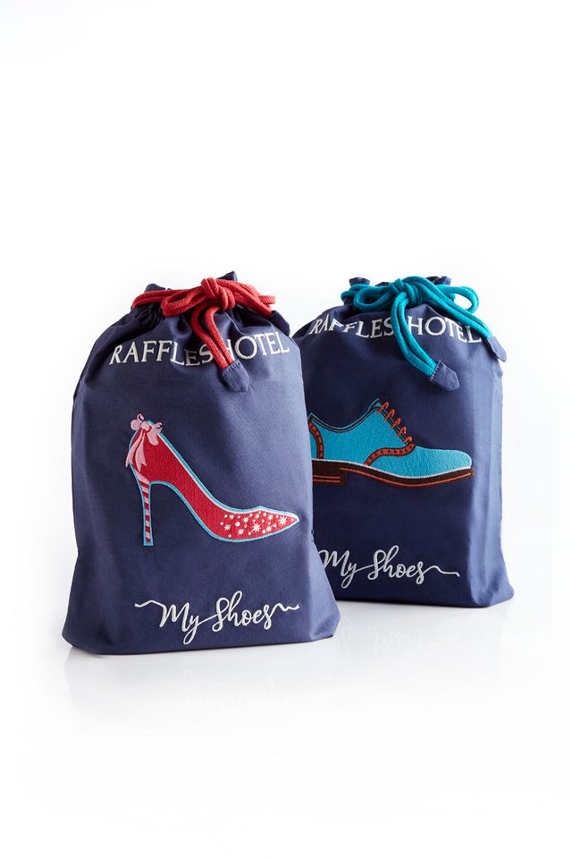 Raffles Hotel Embroidered Draw String Shoe Bag